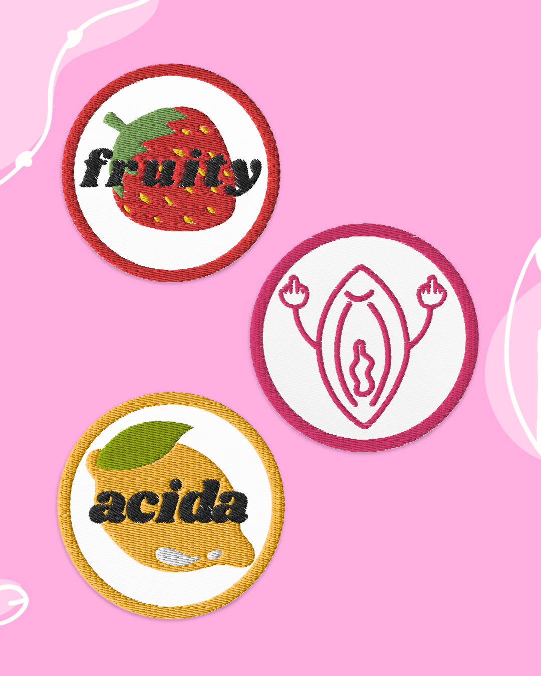 Embroidered Patches - acida, fruity, fuck the patriarchy